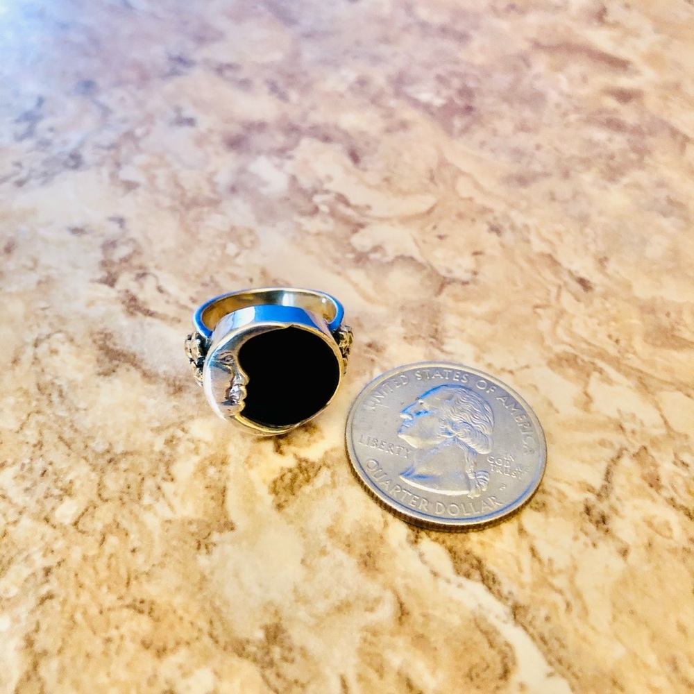 Sterling Silver Onyx Moon Ring 925 Jewelry - Picture 2 of 3